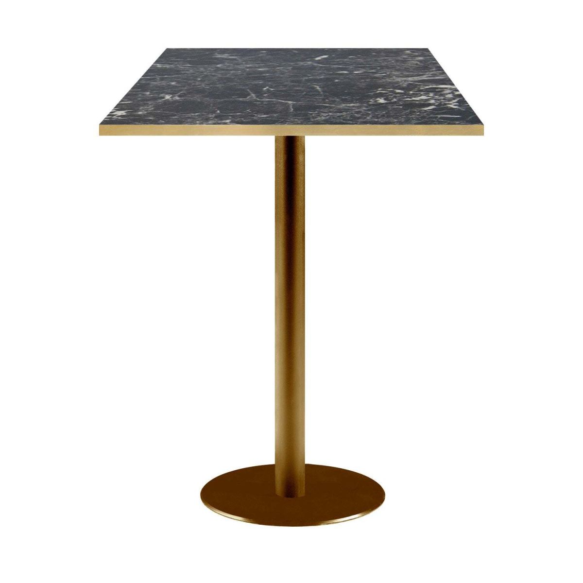 RestooTab Stehtisch Rome quadratisch Gestell goldmetallic - Kanten messing 60x60x113 cm (LxBxH); Platte schwarz/marmoriert/messing, Gestell messing; quadratisch