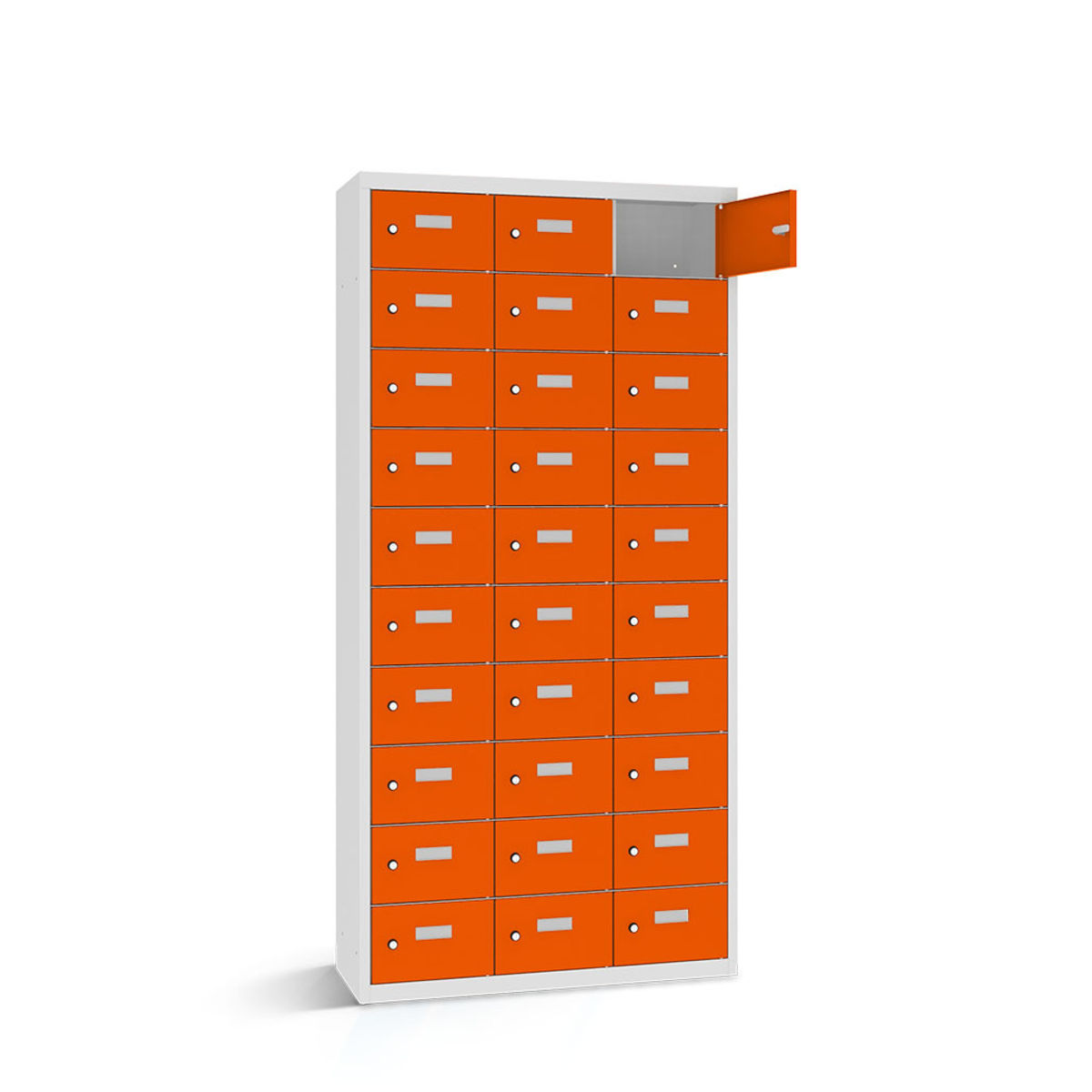 rotstahl Wertfachschrank 30 Fächer mit lichtgrauem Korpus 87.5x50x180 cm (BxTxH); orange