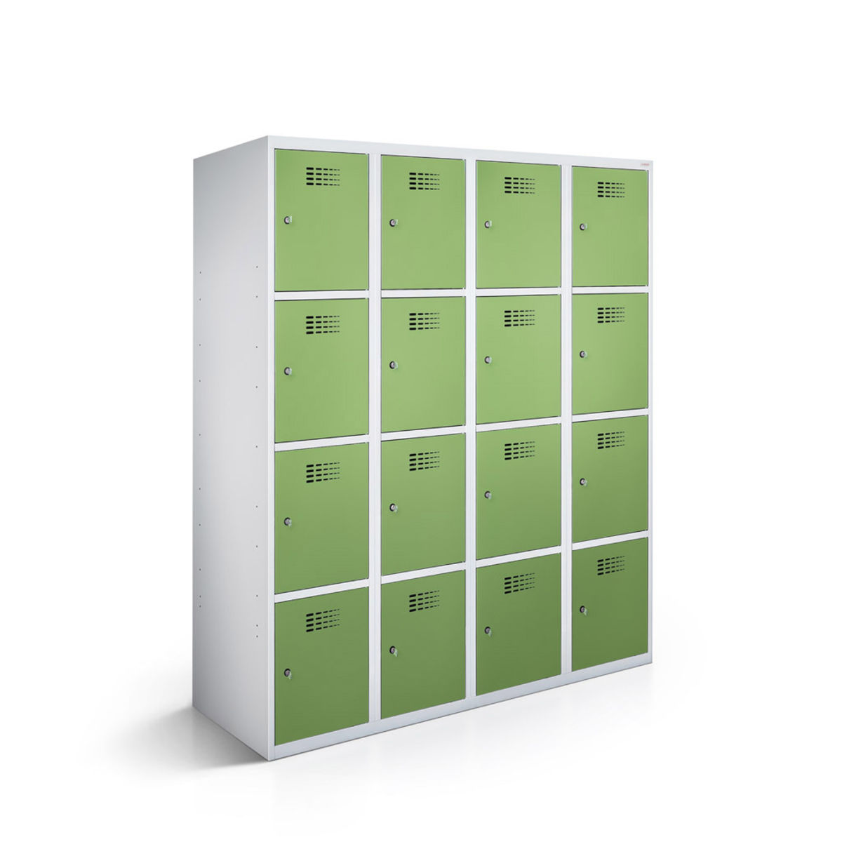 rotstahl Fächerschrank 16 Fächer mit lichtgrauem Korpus 120x50x180 cm (BxTxH); hellgrün