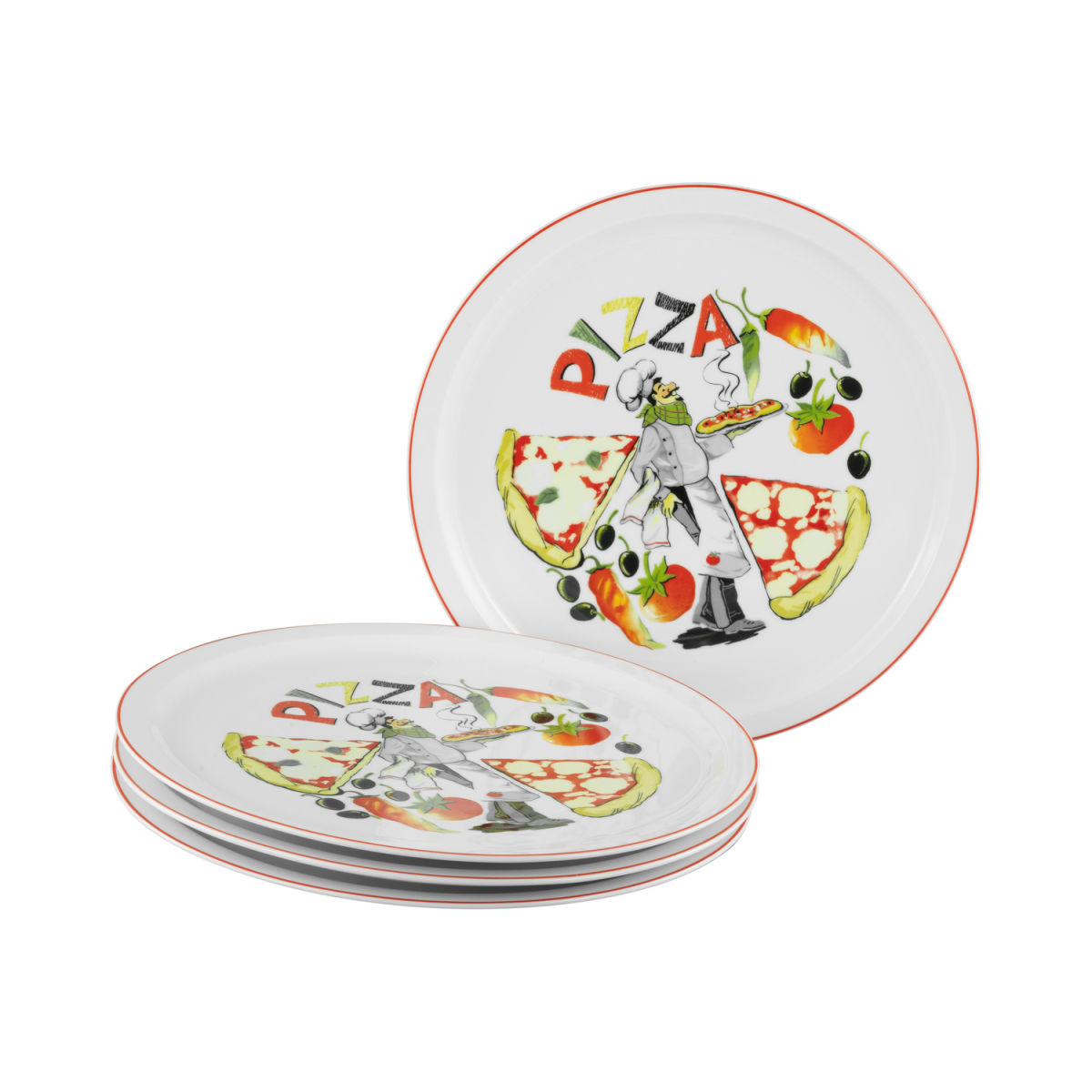 CreaTable Milano Luigi - Pizzateller 4-tlg 30x30x30x2 cm (LxBxØxH); mehrfarbig; rund; 4 Stück / Pack