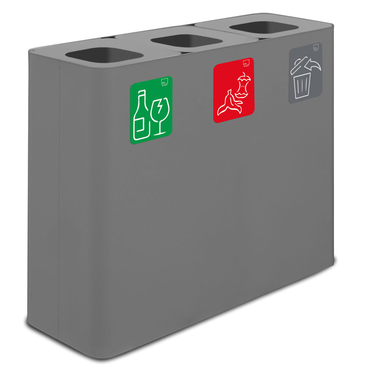 STIL CASA Stil Casa PURE Abfallsammelsystem, lackierter Stahl, mit drei Fächern von je 100 Litern 180 l, 91x31x80.3 cm (LxBxH); grau; rechteckig