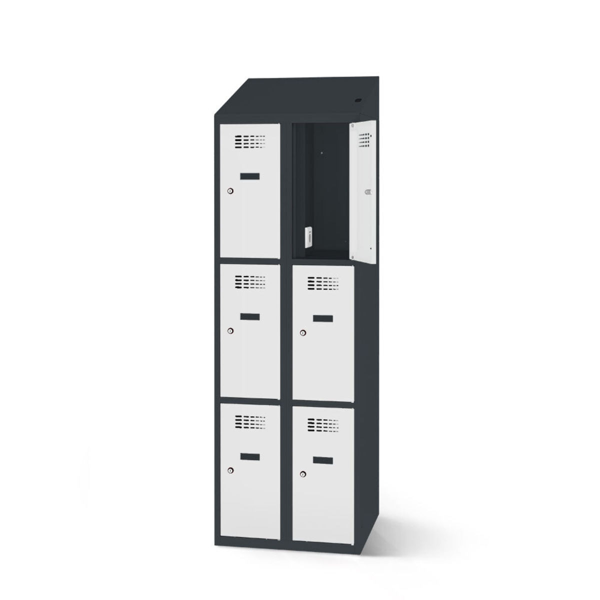 rotstahl Fächerschrank mit Ladefunktion 6 Fächer mit anthrazitgrauem Korpus 60x200 cm (BxH); hellgrau