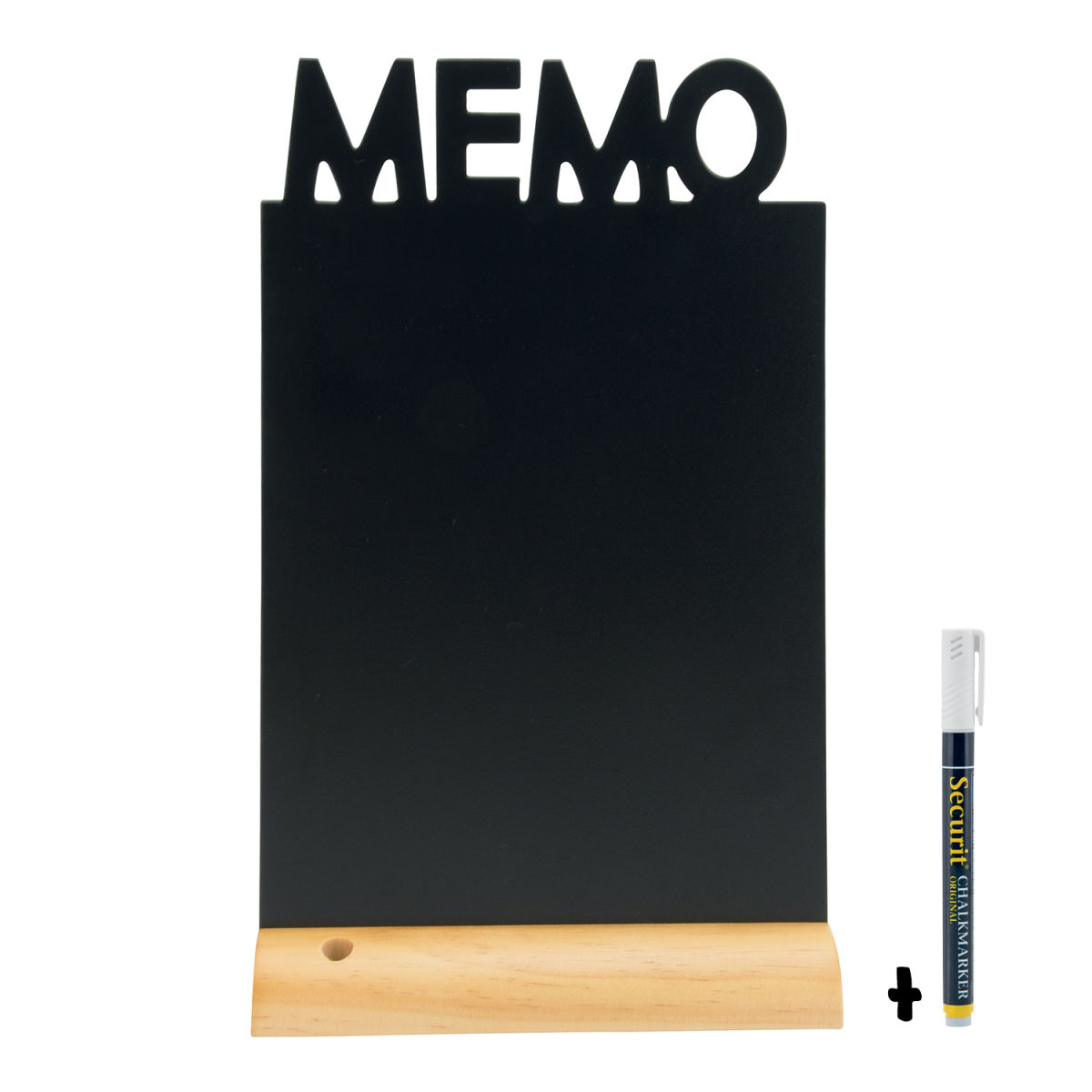 Lavagna da tavolo - Silhouette Memo - Base in legno - Pennarello a gesso incluso Securit; 21x33.5 cm (LxH); nero