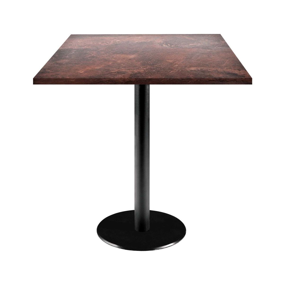 RestooTab Tisch Rome quadratisch - Dekor Stein 70x70x75 cm (LxBxH); Platte metall verrostet/braun, Gestell schwarz; quadratisch
