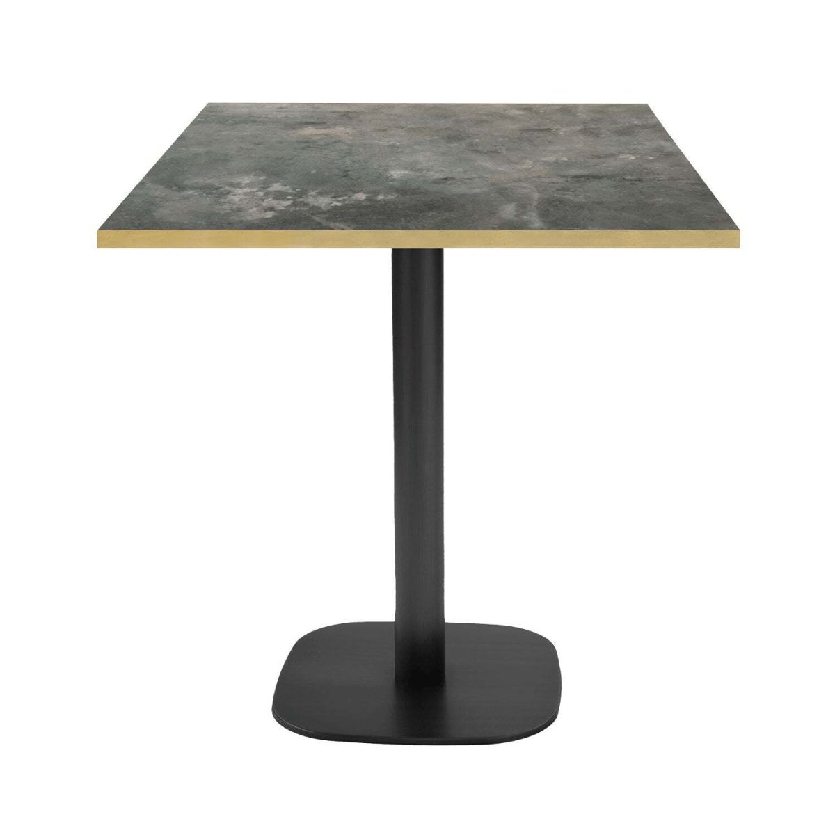 RestooTab Tisch Round quadratisch - Kanten messingfarben 70x70x75 cm (LxBxH); Platte graublau/messing, Gestell schwarz; quadratisch