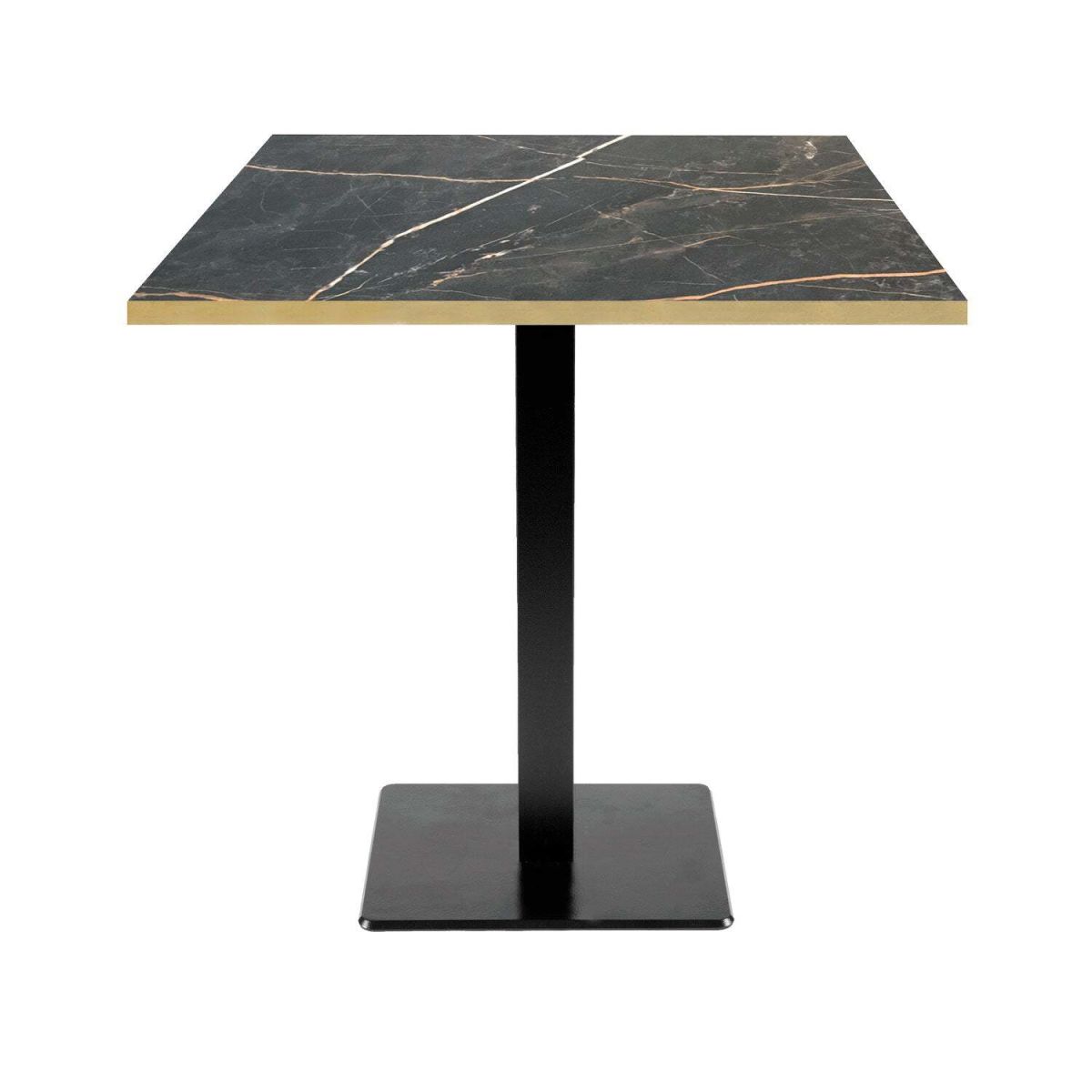 RestooTab Tisch Milan quadratisch - Kanten messingfarben 70x70x75 cm (LxBxH); Platte schwarz, Gestell schwarz; quadratisch