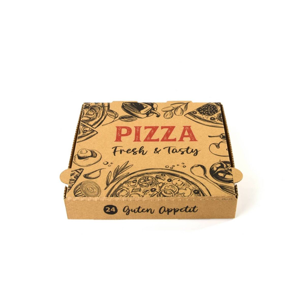 Plock Pizzakarton, naturbraun mit Design 24x24x4 cm (LxBxH); braun; 100 Stück / Pack