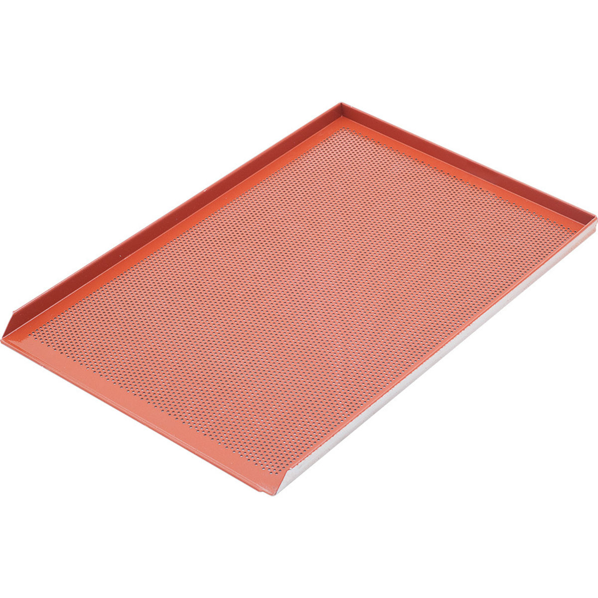 Stalgast 3-Rand-Backblech aus Aluminium, gelocht, Silikonbeschichtung, Bäckernorm 60x2x40 cm (BxHxT); orange/silber