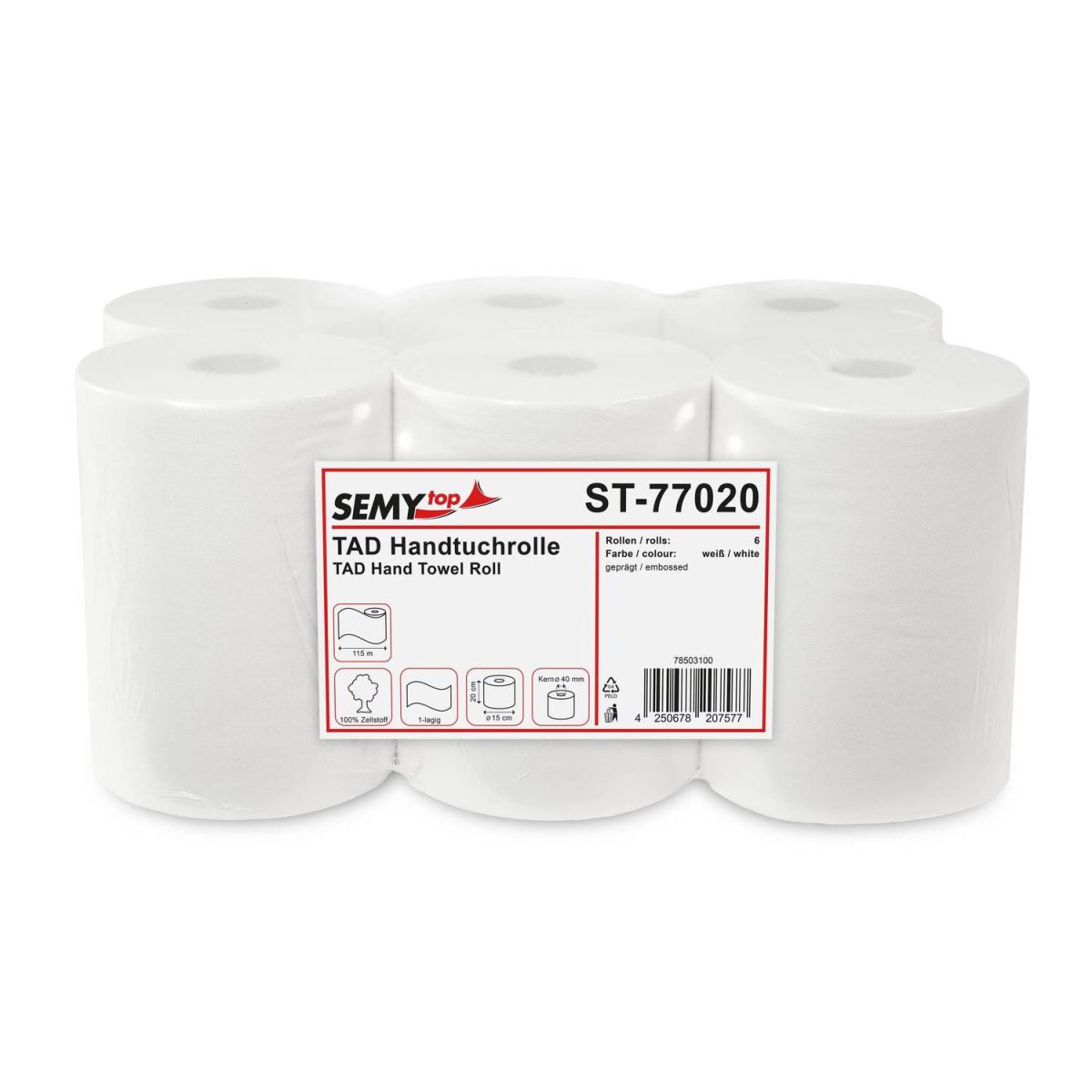 Plock Handtuchrolle, 1-lagig, TAD, hochweiß, Ø 15 cm 15 cm (Ø); weiß; 6 Stück / Pack