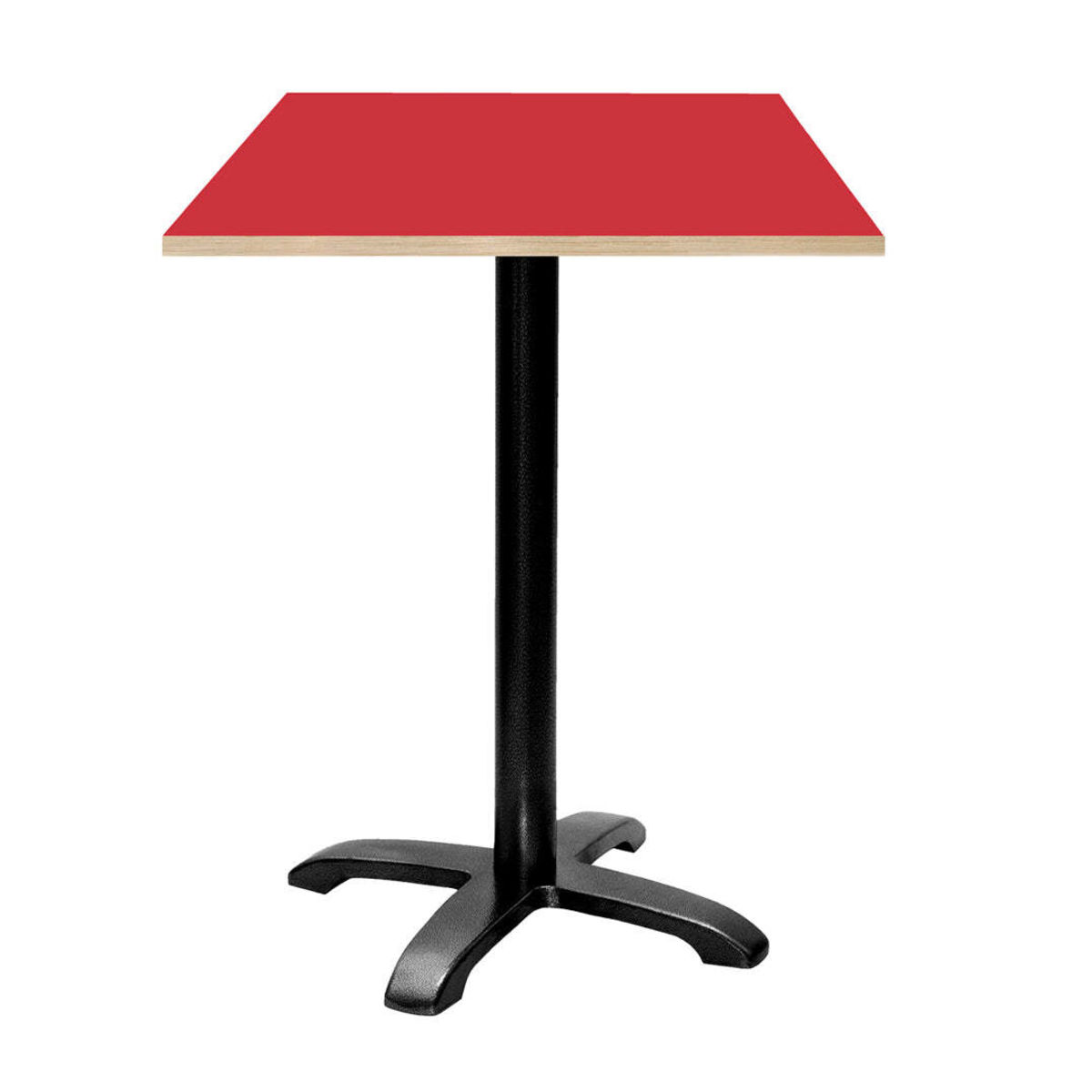 RestooTab Stehtisch Bazila quadratisch - Dekor Holz & Uni 60x60x112 cm (LxBxH); Platte rot, Gestell schwarz; quadratisch