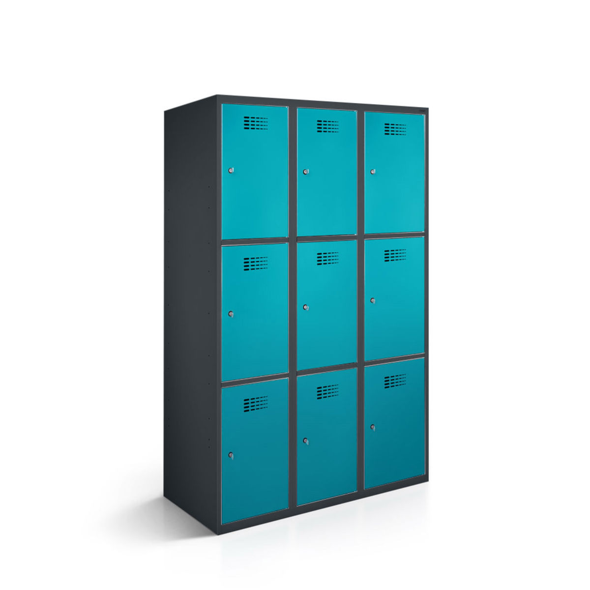 rotstahl Fächerschrank 9 Fächer mit anthrazitgrauem Korpus 90x50x180 cm (BxTxH); türkis