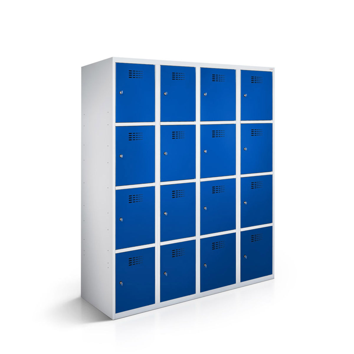 rotstahl Fächerschrank 16 Fächer mit lichtgrauem Korpus 120x50x180 cm (BxTxH); dunkelblau