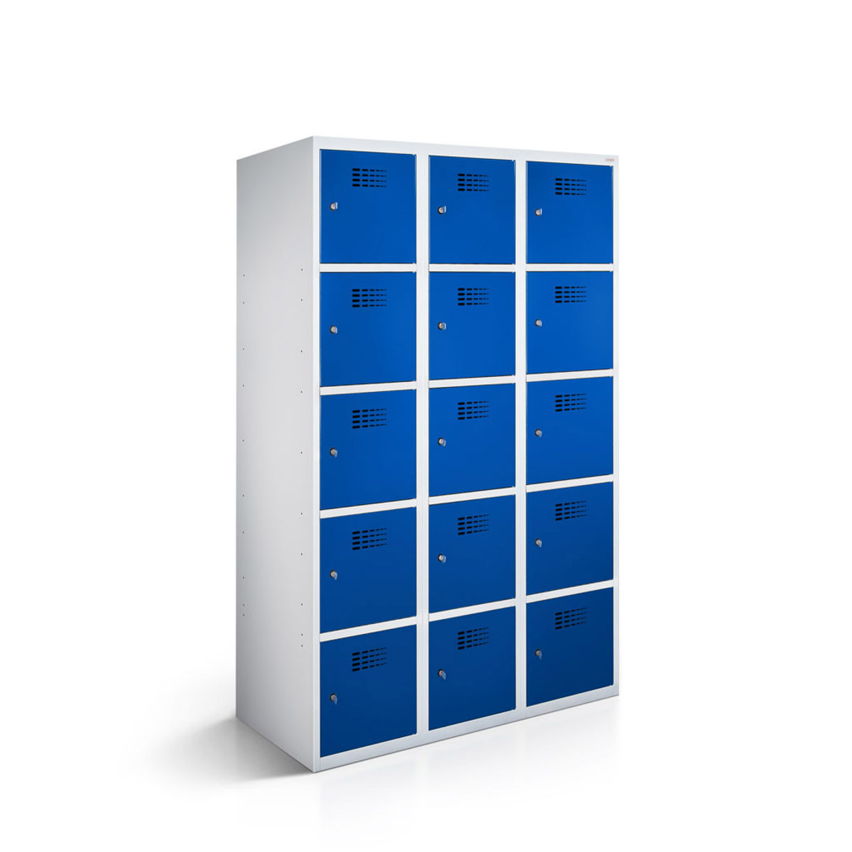 rotstahl Fächerschrank 15 Fächer mit lichtgrauem Korpus 90x50x180 cm (BxTxH); dunkelblau