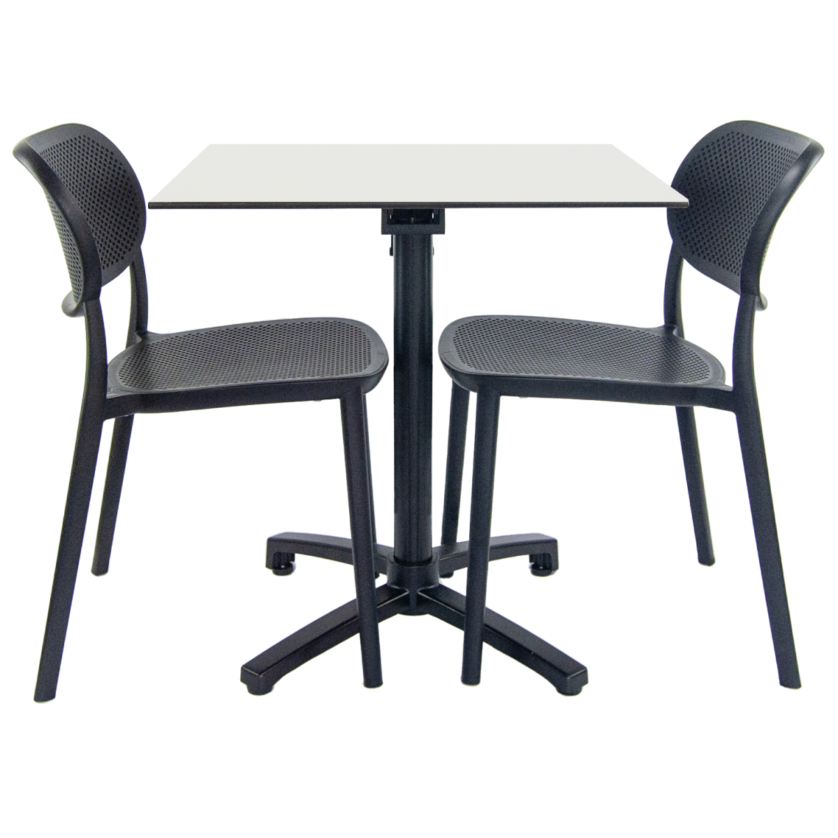 RestooTab Terrassenset Klapptisch Diabolo - 2 Stühle 70x70x73 cm (LxBxH); Platte weiß, Gestell schwarz; quadratisch