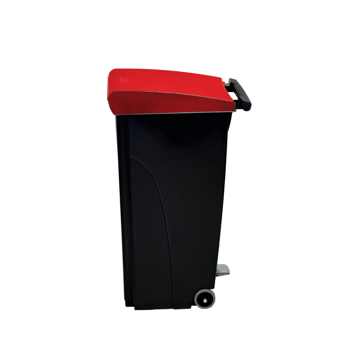 QUATRO Platzsparender Abfalleimer mit Pedal und Deckel 70 l, 43x81x32 cm (BxHxT); schwarz/rot; rechteckig
