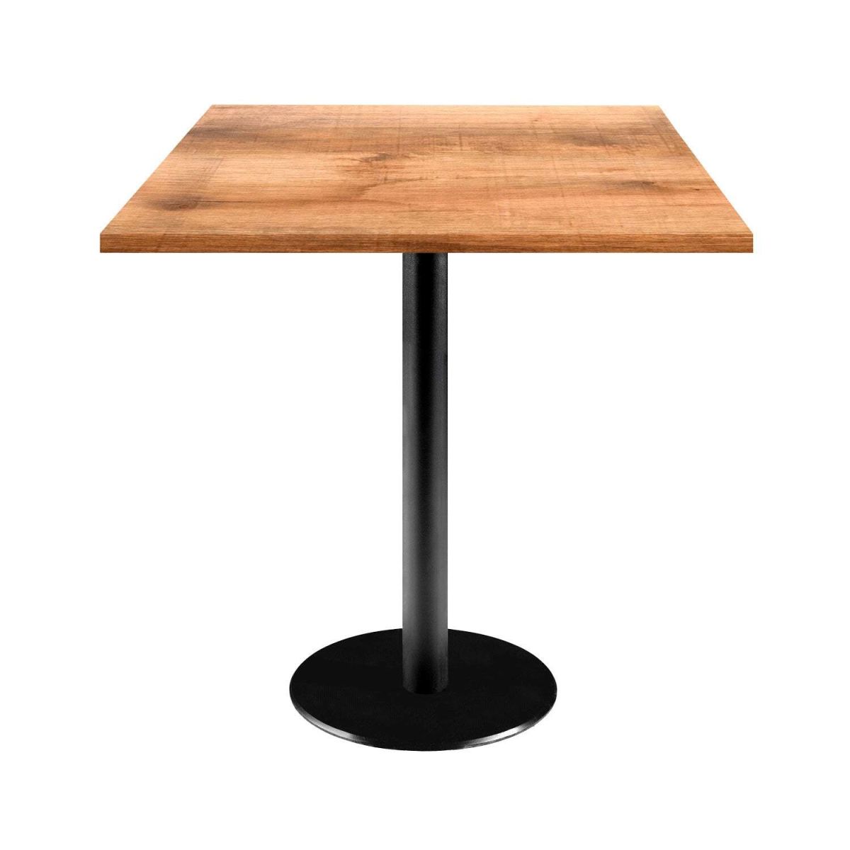 RestooTab Tisch Rome quadratisch - Dekor Holz 70x70x75 cm (LxBxH); Platte eiche/braun, Gestell schwarz; quadratisch
