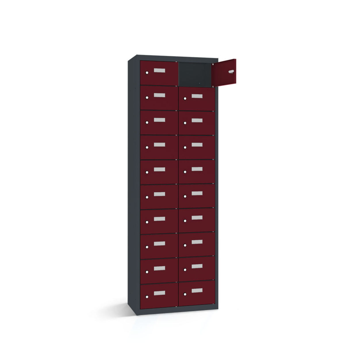 rotstahl Wertfachschrank 20 Fächer mit anthrazitgrauem Korpus 60x30x180 cm (BxTxH); bordeaux