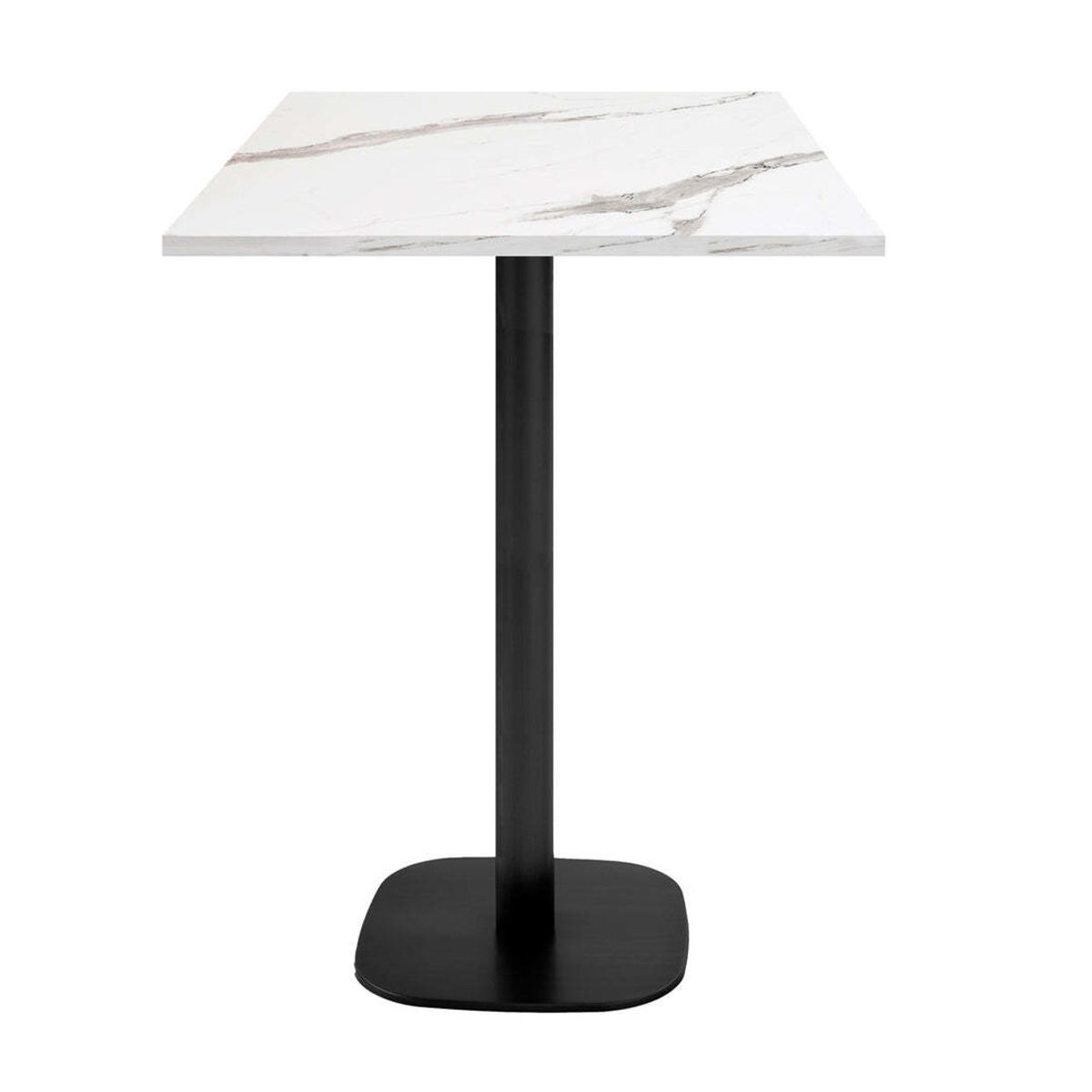 RestooTab Stehtisch Round quadratisch - Dekor Stein & Holz 60x60x113 cm (LxBxH); Platte weiß, Gestell schwarz; quadratisch