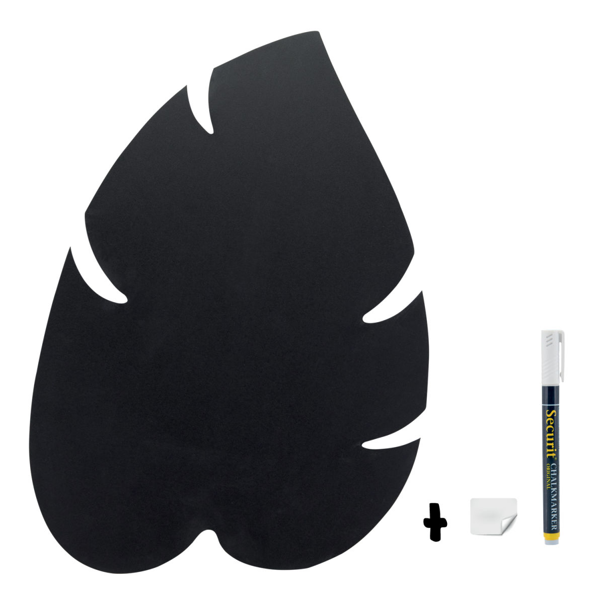 Lavagna da Parete - Silhouette Foglia - Pennarello a gesso e kit velcro per fissaggio inclusi - Fine serie Securit; 29.5x44 cm (LxH); nero