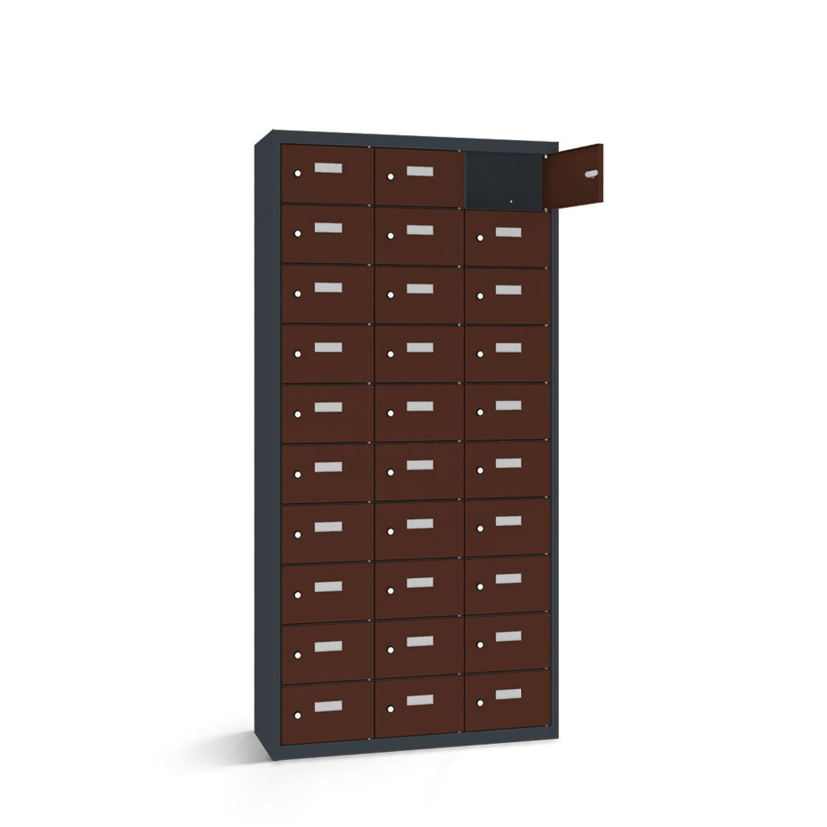rotstahl Wertfachschrank 30 Fächer mit anthrazitgrauem Korpus 87.5x50x180 cm (BxTxH); mahagoni