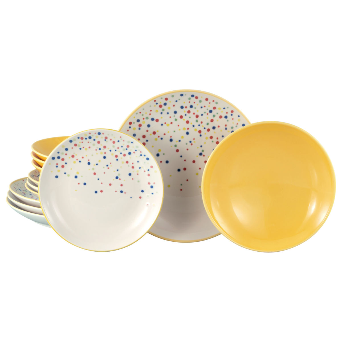 CreaTable Joy Blau-bunt - Tellerset 12-tlg gelb