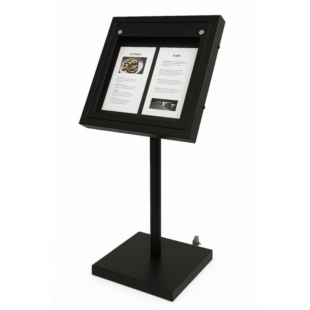 METAFICH Restaurant-Menühalter auf einem Standfuß mit 2 Seiten und integrierter LED. 50x59x125 cm (BxTxH); schwarz