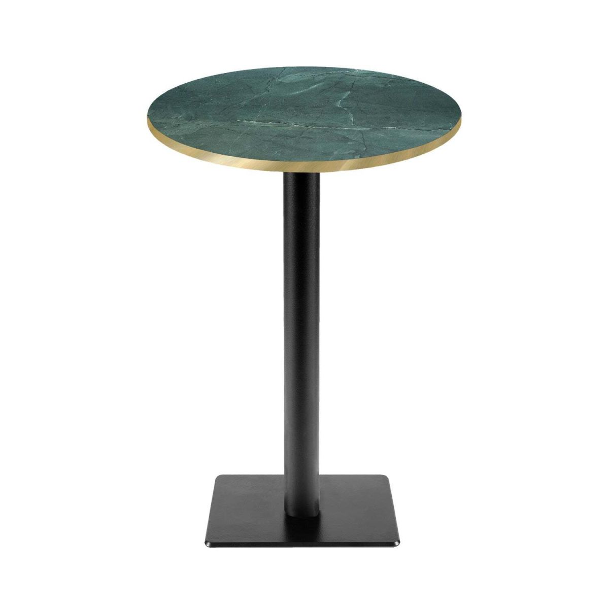 Tavolo alto Milano-T rotondo - laminato pietra RestooTab; 113x60 cm (HxØ); verde scuro/marmorizzato/ottone; rotonda