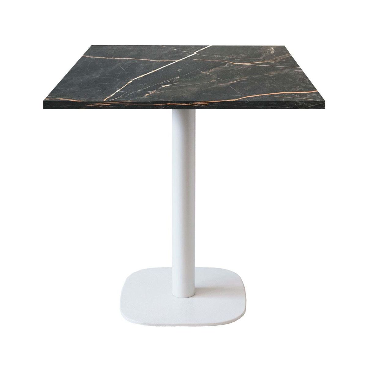 RestooTab Tisch Round quadratisch Gestell weiß - Dekor Stein 70x70x75 cm (LxBxH); Platte schwarz, Gestell weiß; quadratisch