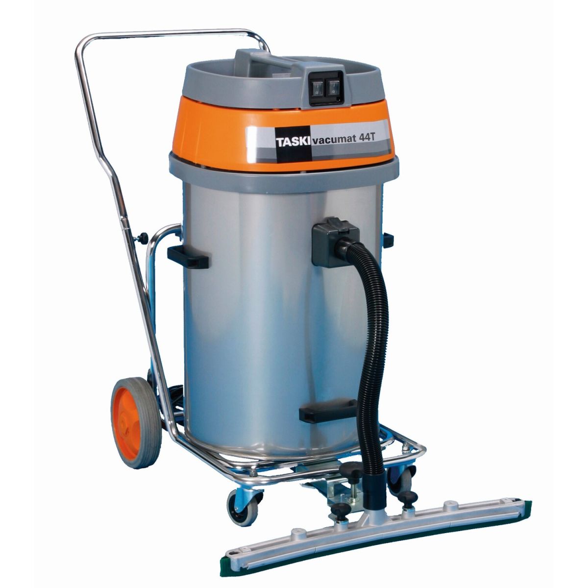 Diversey TASKI vacumat 44 T, Leistungsstarker Nass- und Trockensauger mit Edelstahlgehäuse und Kippfahrgestell - exkl. Zubehörset orange/grau