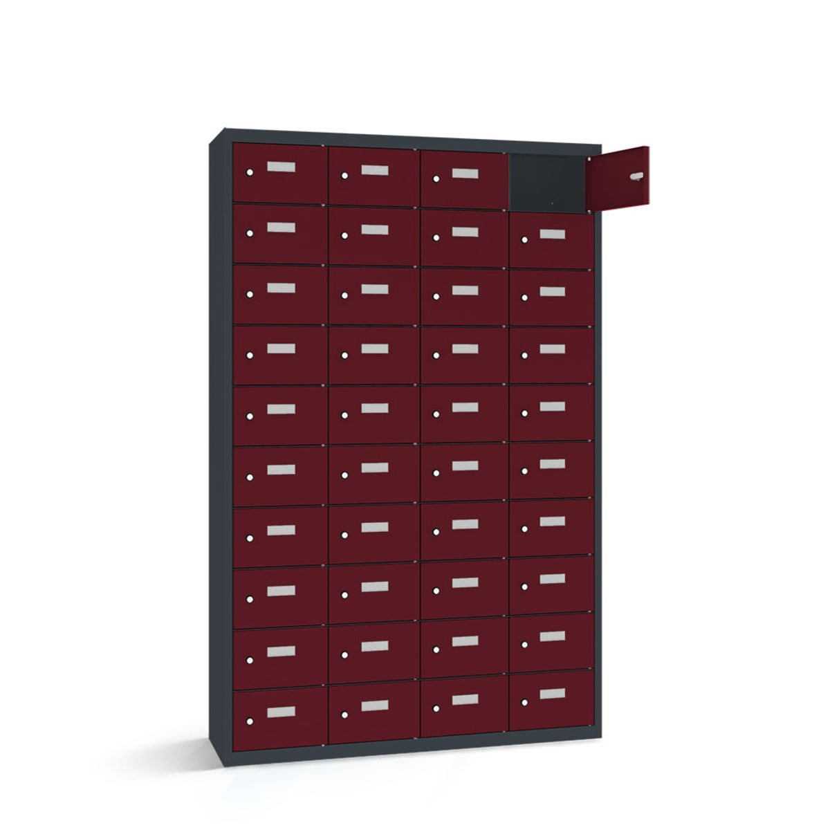 rotstahl Wertfachschrank 40 Fächer mit anthrazitgrauem Korpus 115x30x180 cm (BxTxH); bordeaux