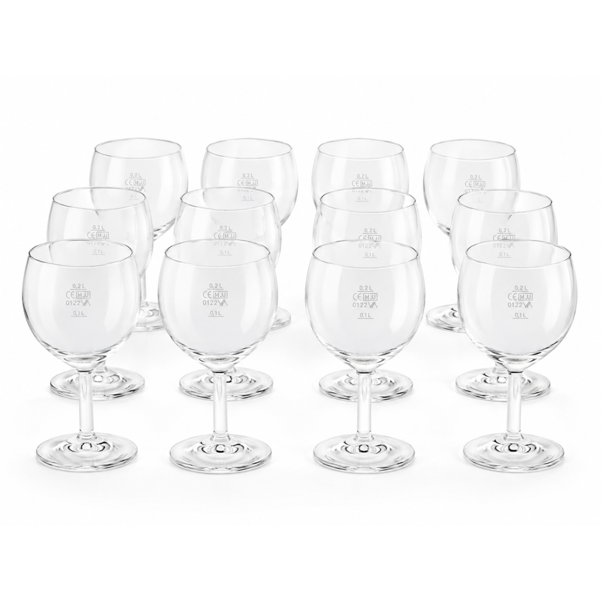 van Well calici vino Profi 250 ml, tarati 0,1+0,2 l, 12 pezzi van Well; 250 ml, 7.5x7.5x14 cm (ØxØxH); trasparente; 0.1 l & 0.2 l Segno di riempimento, 12 pz. / Pacco