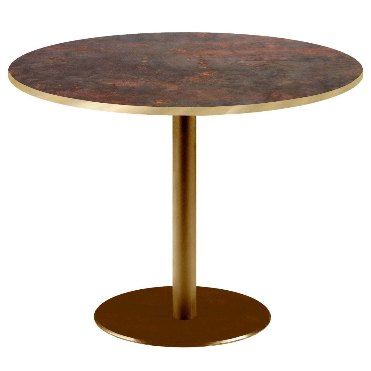 RestooTab Tisch Rome XL rund Gestell goldmetallic - Kanten messingfarben 75x120 cm (HxØ); Platte metall verrostet, Gestell messing; rund