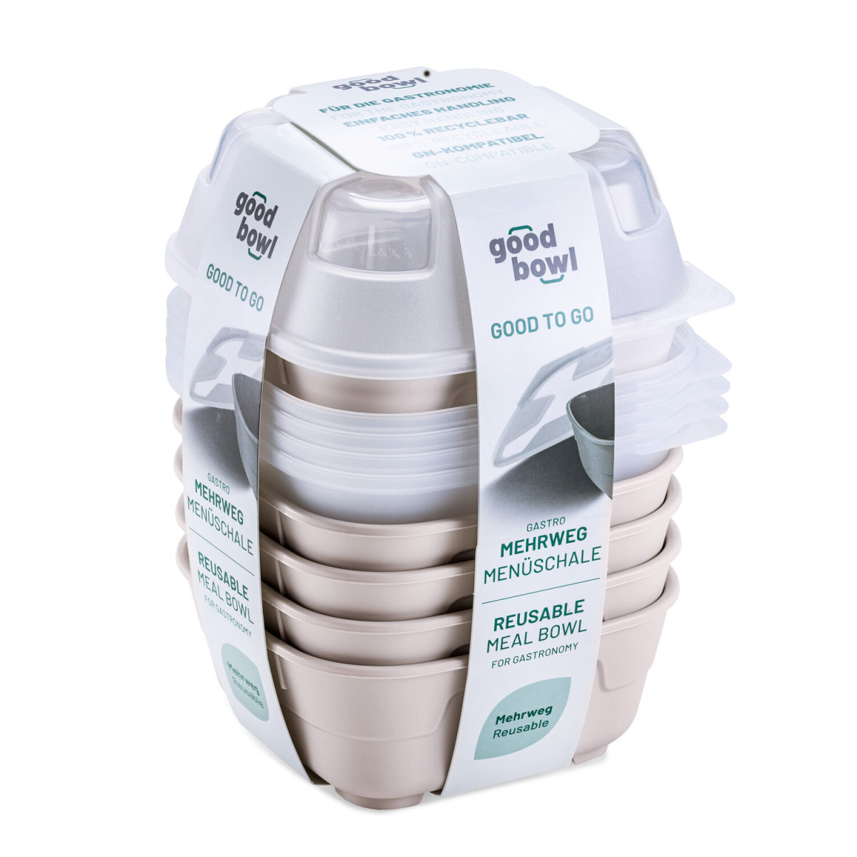 thermohauser Mehrweg-Menübehälter GoodBowl Tiny XL 550 ml, 14.2x14.2x10.2x10.2 cm (LxBxØxH); sand; quadratisch; 5 Stück / Pack