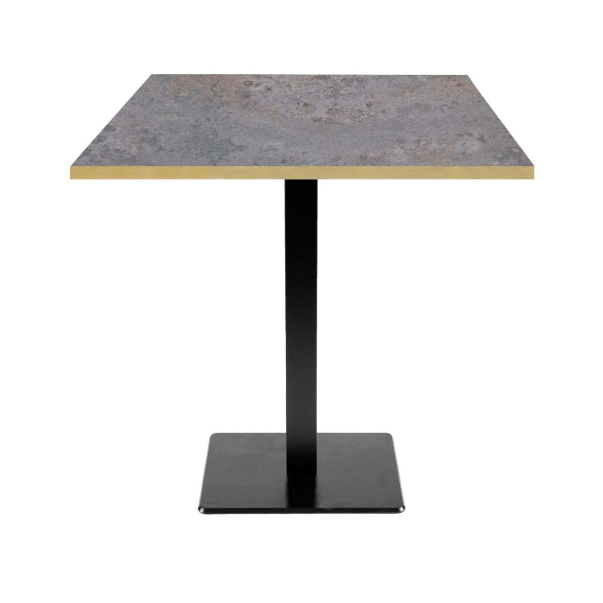 RestooTab Tisch Milan quadratisch - Kanten messingfarben 70x70x75 cm (LxBxH); Platte metall antik, Gestell schwarz; quadratisch