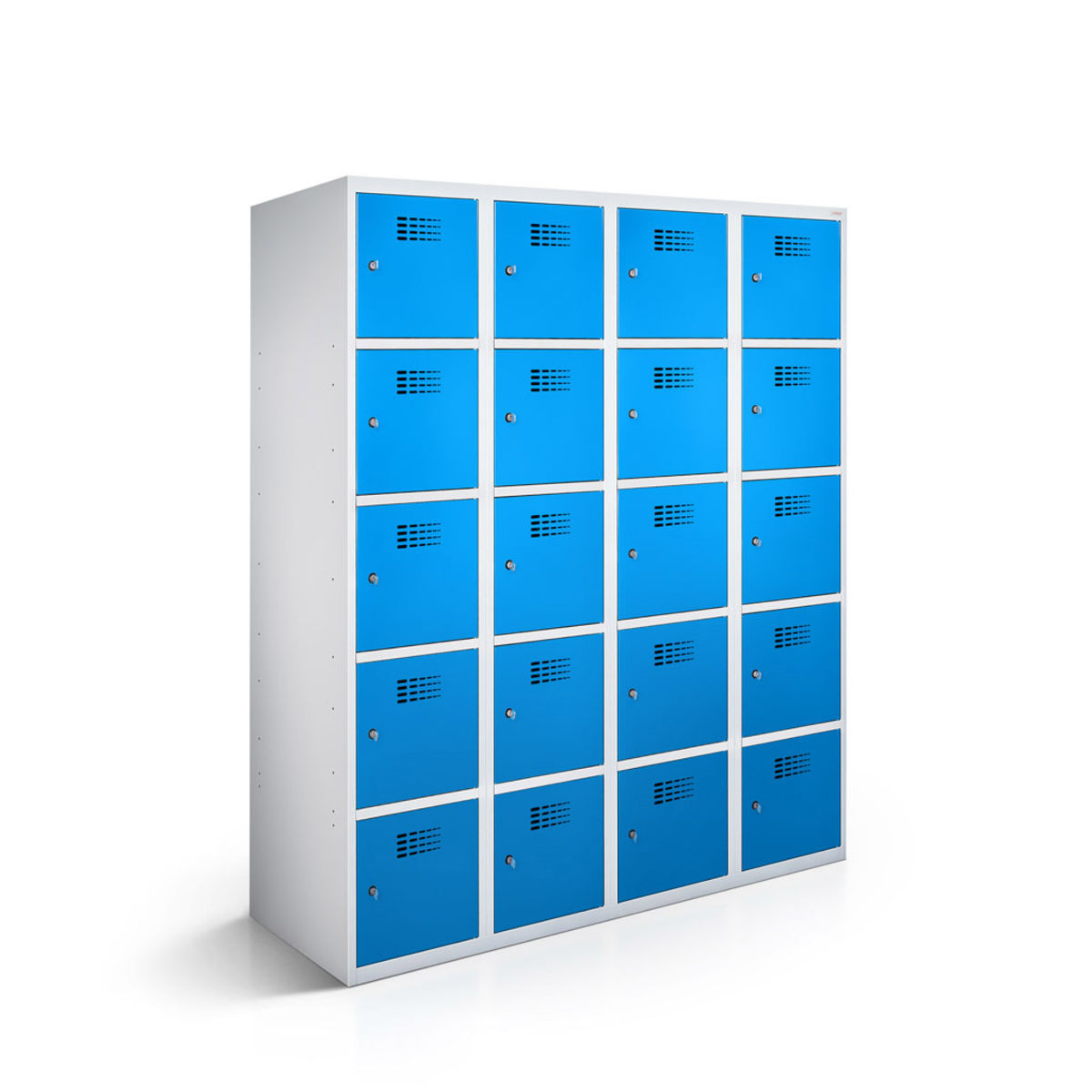 rotstahl Fächerschrank 20 Fächer mit lichtgrauem Korpus 120x50x180 cm (BxTxH); blau