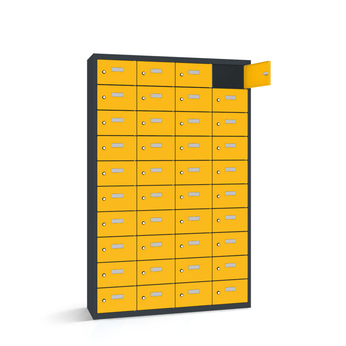 rotstahl Wertfachschrank 40 Fächer mit anthrazitgrauem Korpus 115x50x180 cm (BxTxH); gelb