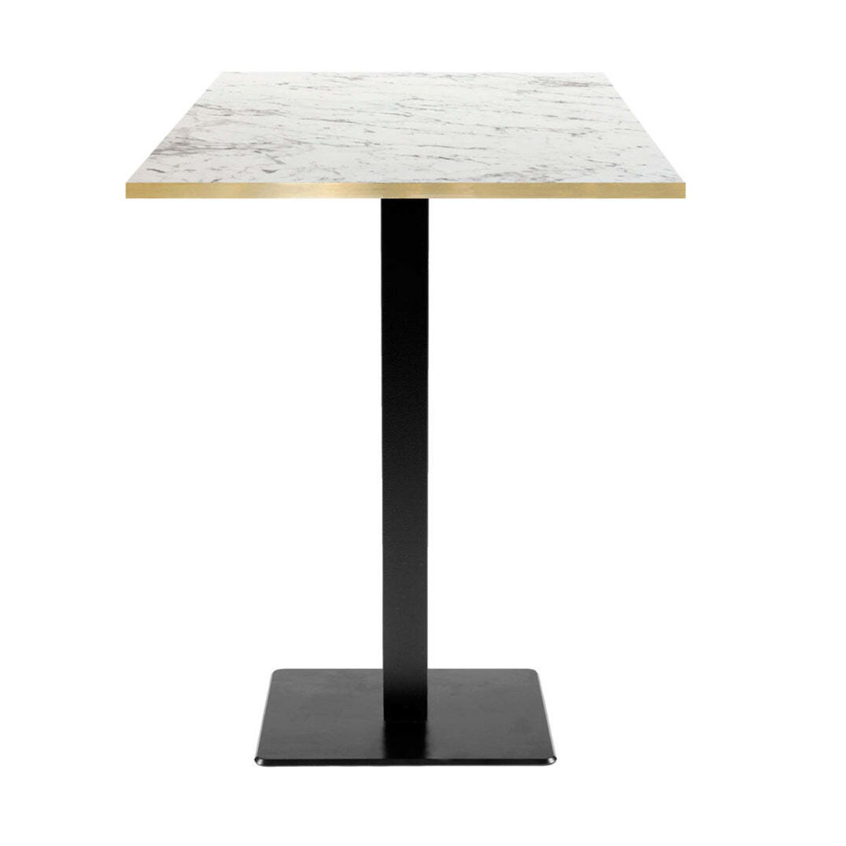 RestooTab Stehtisch Milan quadratisch - Kanten messingfarben 60x60x113 cm (LxBxH); Platte weiß/marmoriert/messing, Gestell schwarz; quadratisch