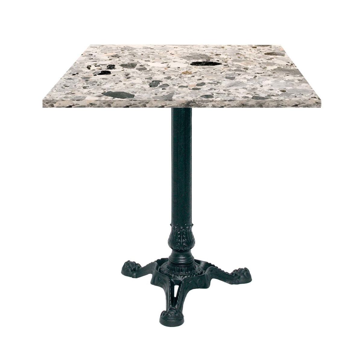 RestooTab Tisch Bistrot quadratisch - Dekor Stein & Holz 70x70x75 cm (LxBxH); grau/terrazzo; Gestell schwarz; quadratisch