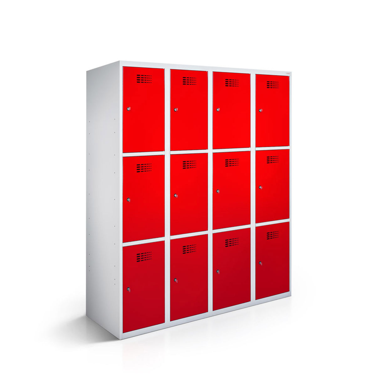 rotstahl Fächerschrank 12 Fächer 4x3 mit lichtgrauem Korpus 120x50x180 cm (BxTxH); rot