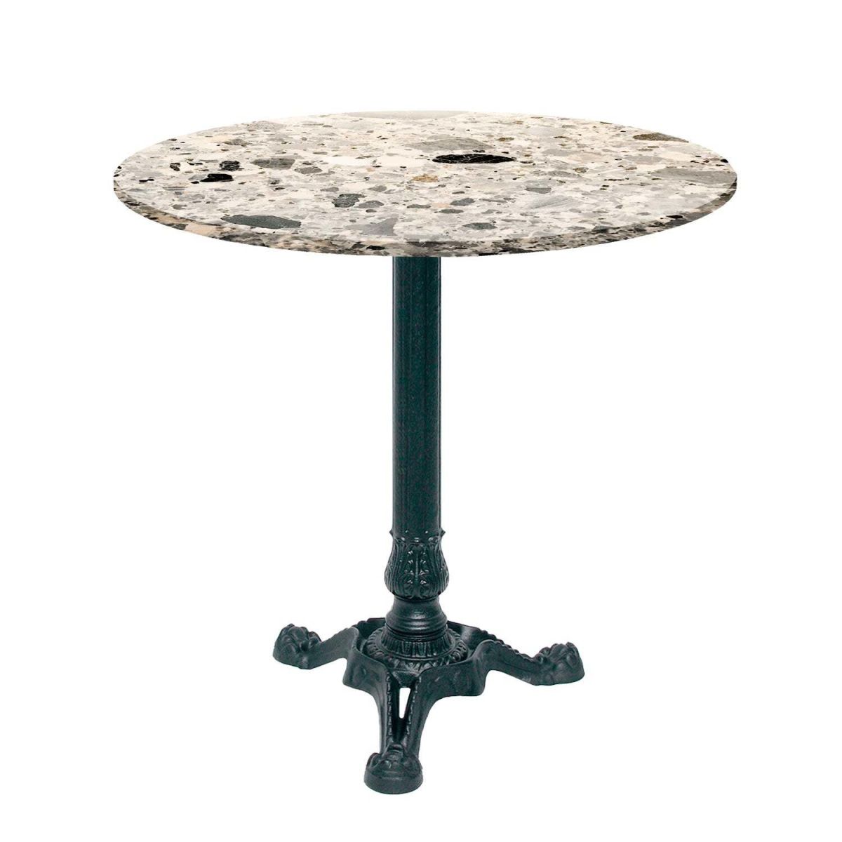 RestooTab Tisch Bistrot rund - Dekor Stein & Holz 70x70x75x70 cm (LxBxHxØ); grau/terrazzo; Gestell schwarz; rund