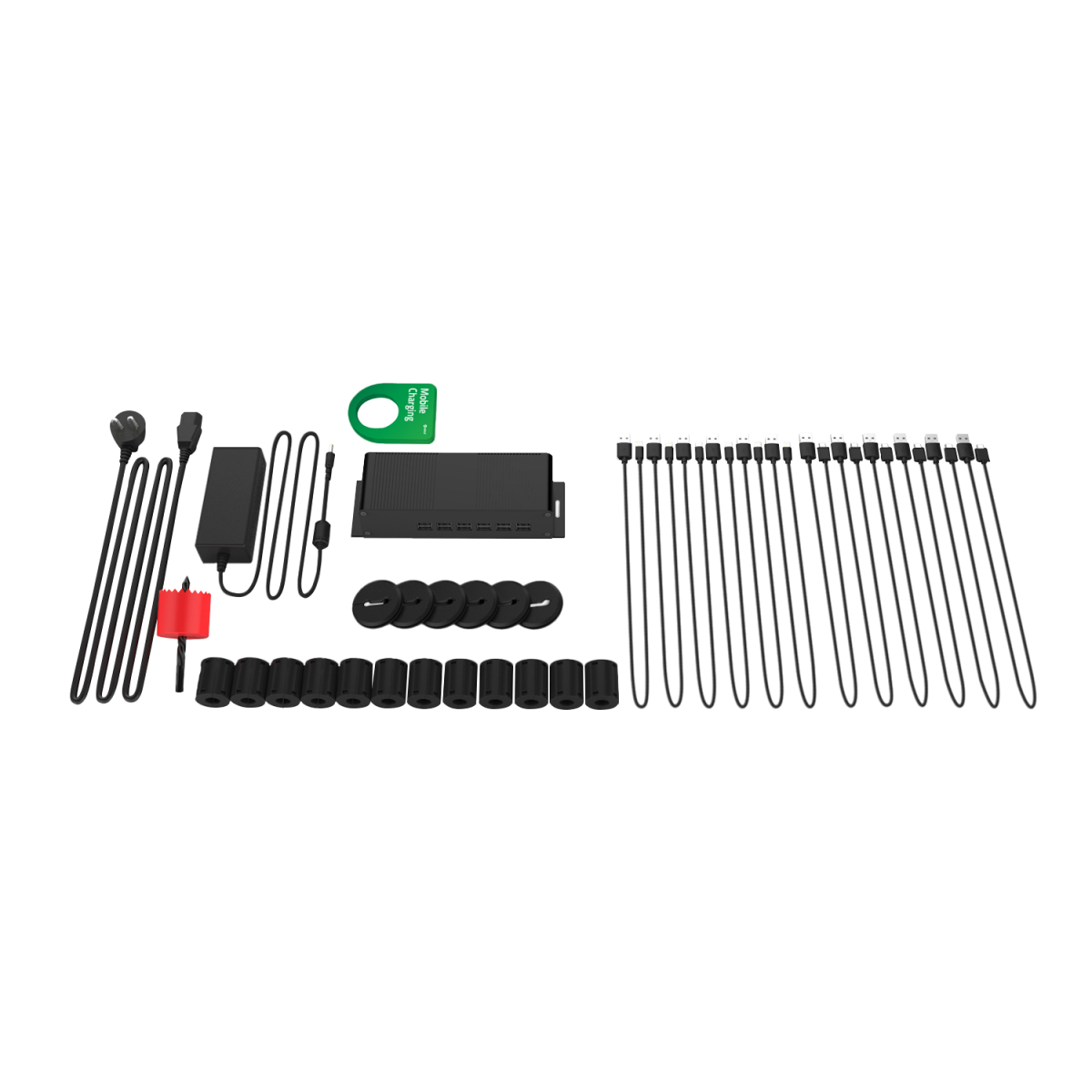 akkut Einbaulader-Set MOUNT SET MAXI für Möbel mit Handy-Ladekabel 18x22x5 cm (LxBxH); schwarz