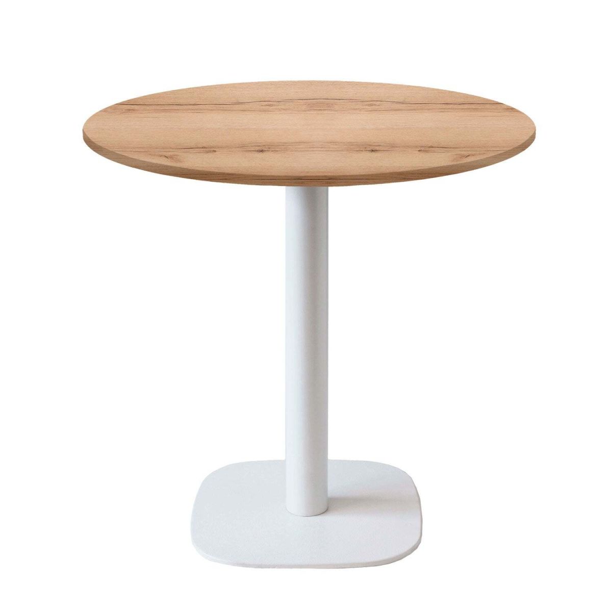 RestooTab Tisch Round rund Gestell weiß - Dekor Holz & Uni 75x70 cm (HxØ); Platte eiche/natur, Gestell weiß; rund