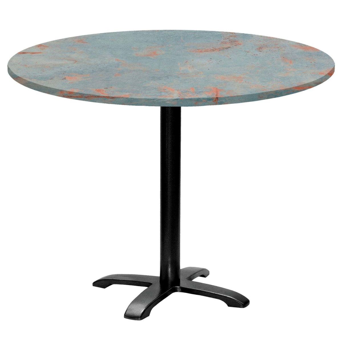 RestooTab Tisch Bazila rund - Dekor Stein 74x110 cm (HxØ); Platte metall verrostet/grau, Gestell schwarz; rund
