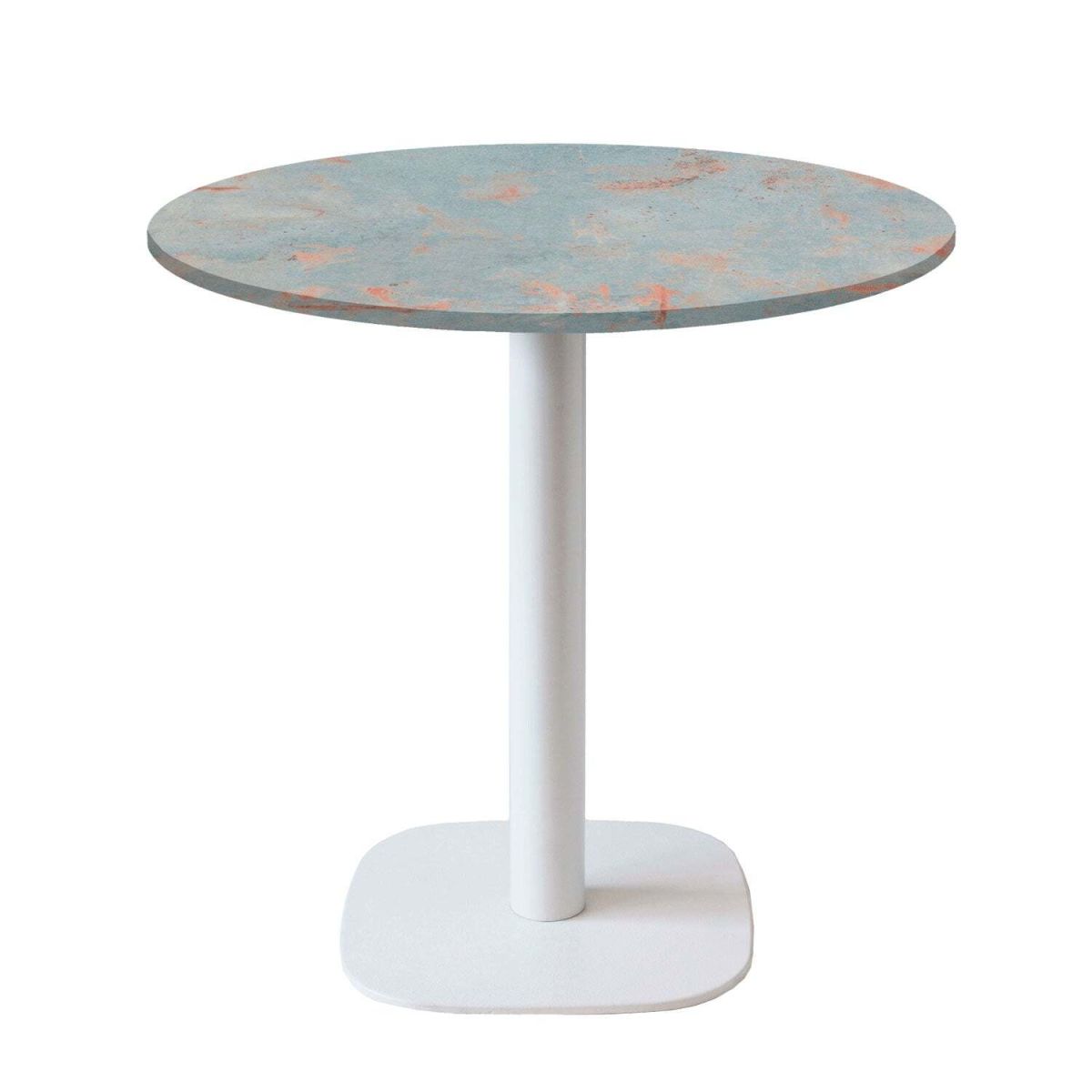 RestooTab Tisch Round rund Gestell weiß - Dekor Stein 75x70 cm (HxØ); Platte metall verrostet, Gestell weiß; rund