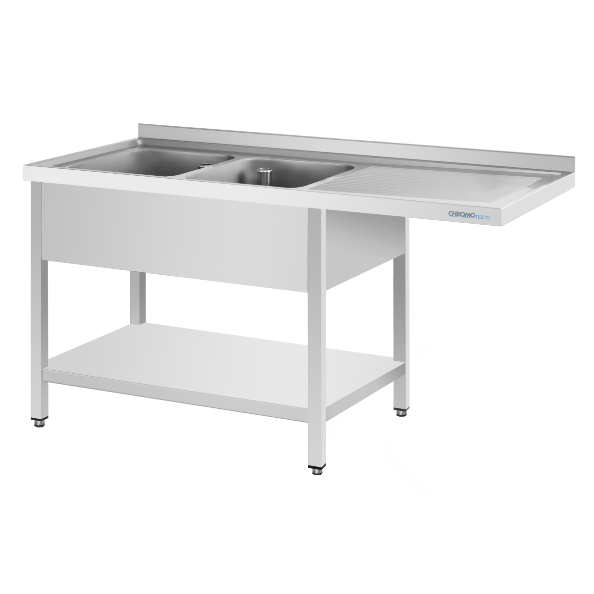 CHROMOnorm Spülcenter mit 2 Becken rechts und Zwischenboden 150x90x60 cm (BxHxT); grau
