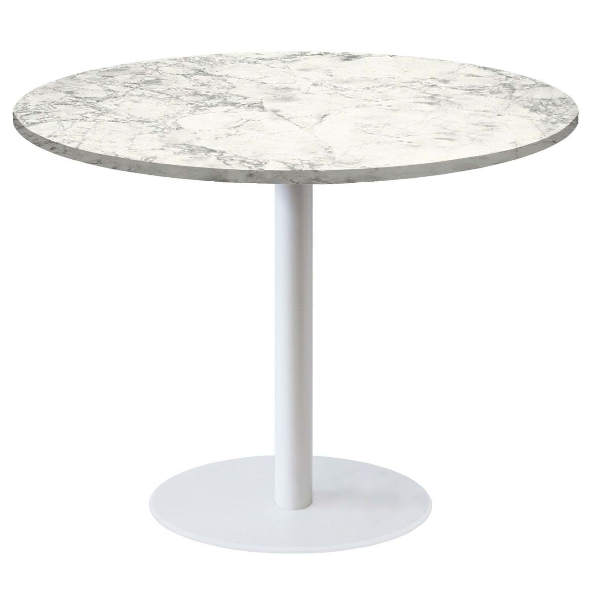 Tavolo Roma XL rotondo base bianco - laminato legno & pietra RestooTab; 75x120 cm (HxØ); grigio chiaro/ottone/marmorizzato; rotonda