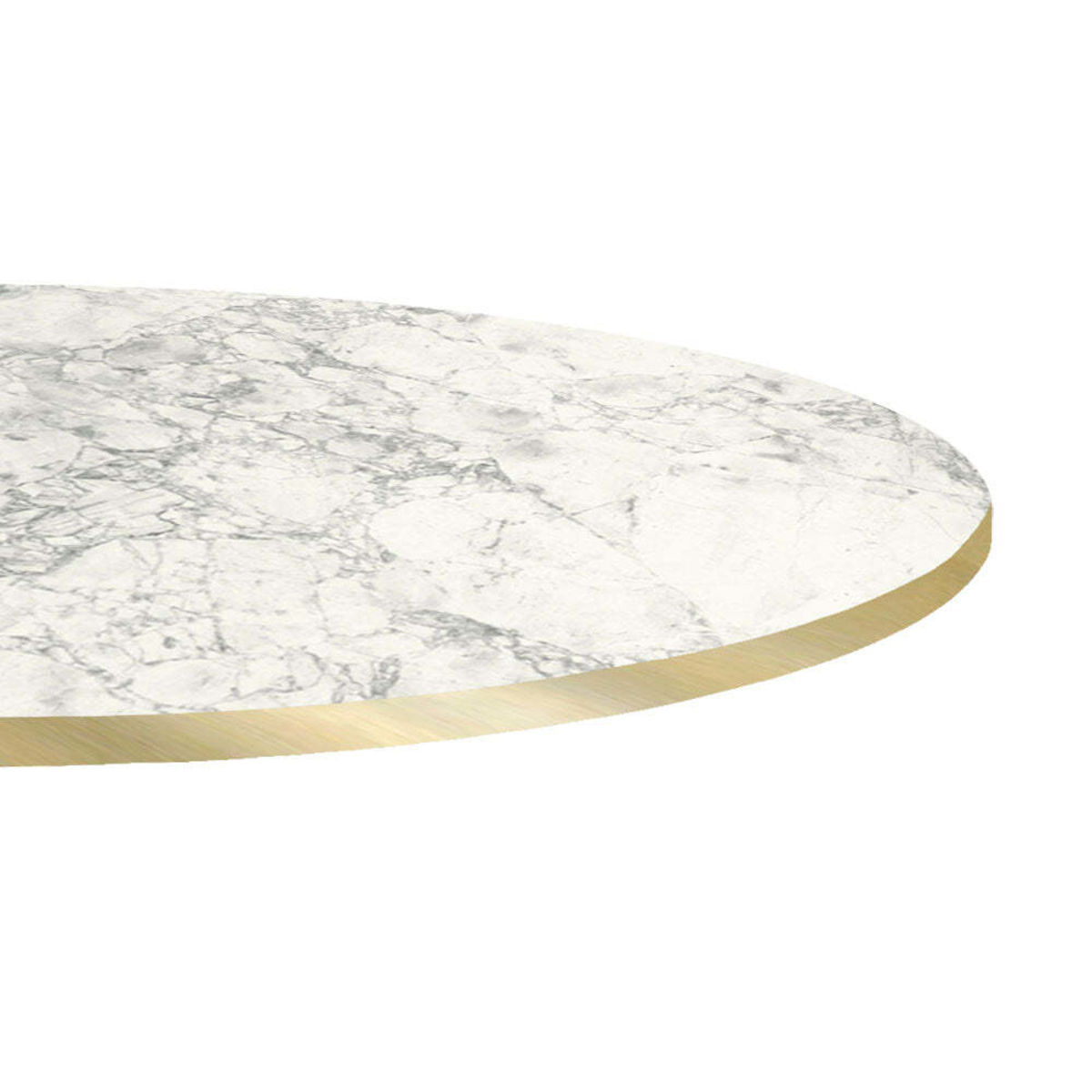 Piano tavolo rotondo, laminato marmo chiaro, bordi colore ottone RestooTab; 120x120 cm (LxL); grigio chiaro/ottone/marmorizzato; rotonda