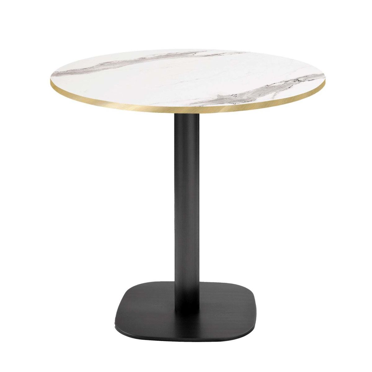 RestooTab Tisch Round rund - Kanten messingfarben 75x70 cm (HxØ); Platte weiß, Gestell schwarz; rund