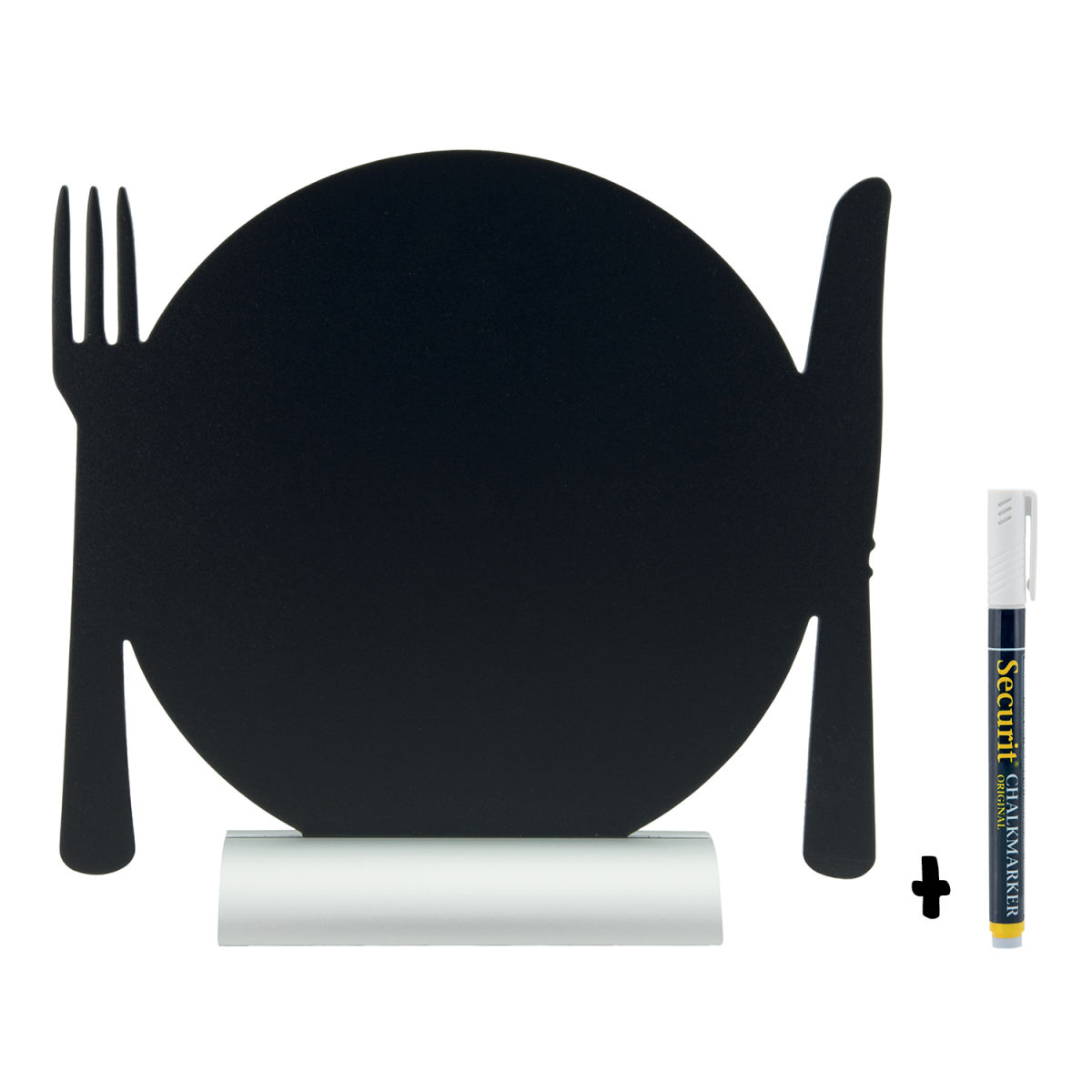 Lavagna da tavolo - Silhouette Piatto - Base in alluminio - Pennarello gesso incluso Securit; 25x23.5 cm (LxH); nero