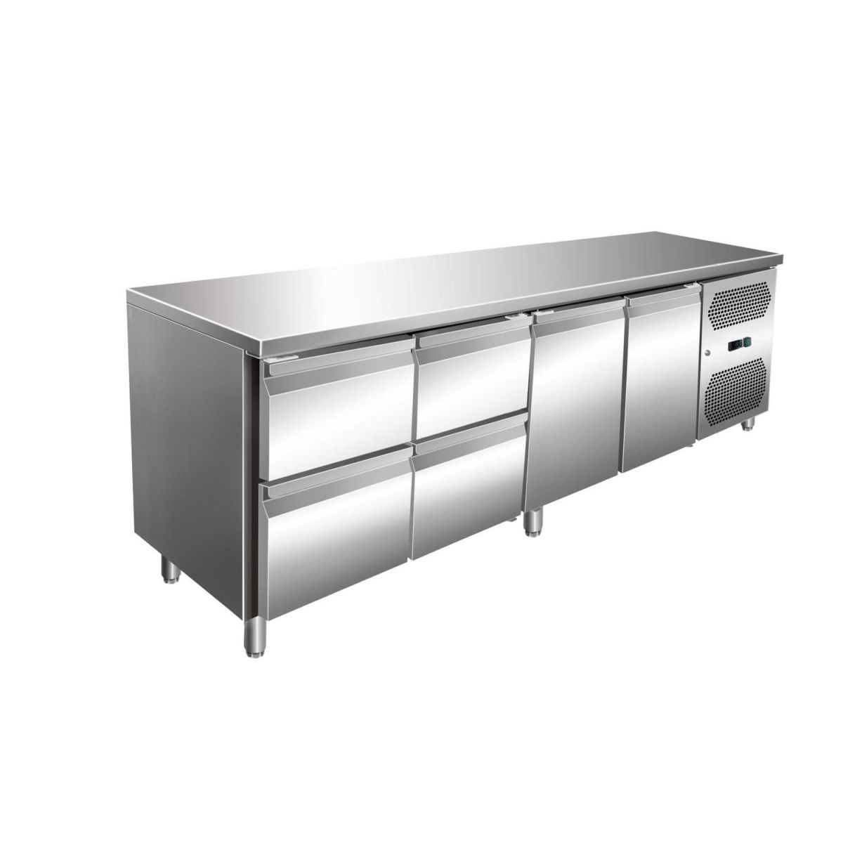 A&S Polarny VIP Kühltisch mit 2x 2 Schubladen und 2 Türen -2 bis +8°C 2.230x700x860 mm 223x86x70 cm (BxHxT); edelstahl